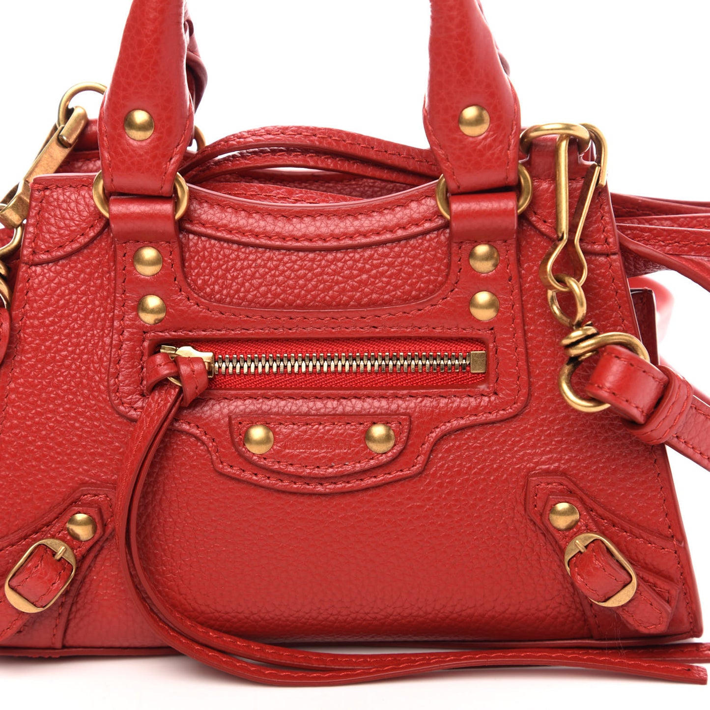 Grained Calfskin Neo Classic Gold Hardware Nano City Crossbody Medium Red