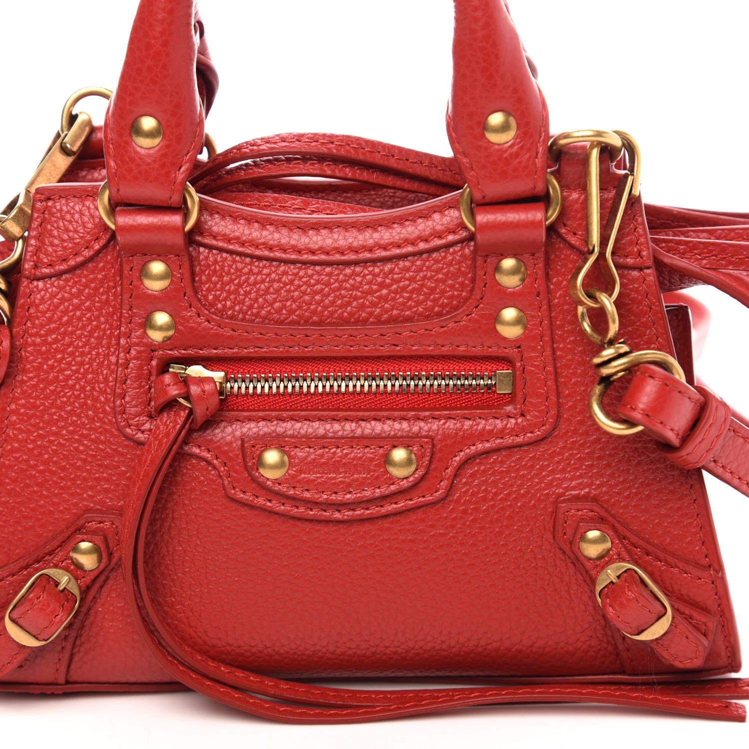 Balenciaga Grained Calfskin Neo Classic Gold Hardware Nano City Crossbody Medium Red 10 of 10