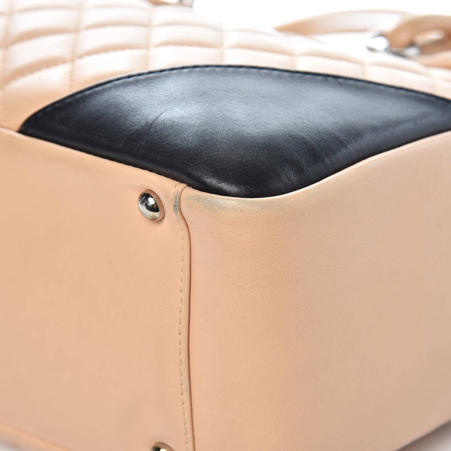 Calfskin Quilted Large Cambon Flap Beige Black