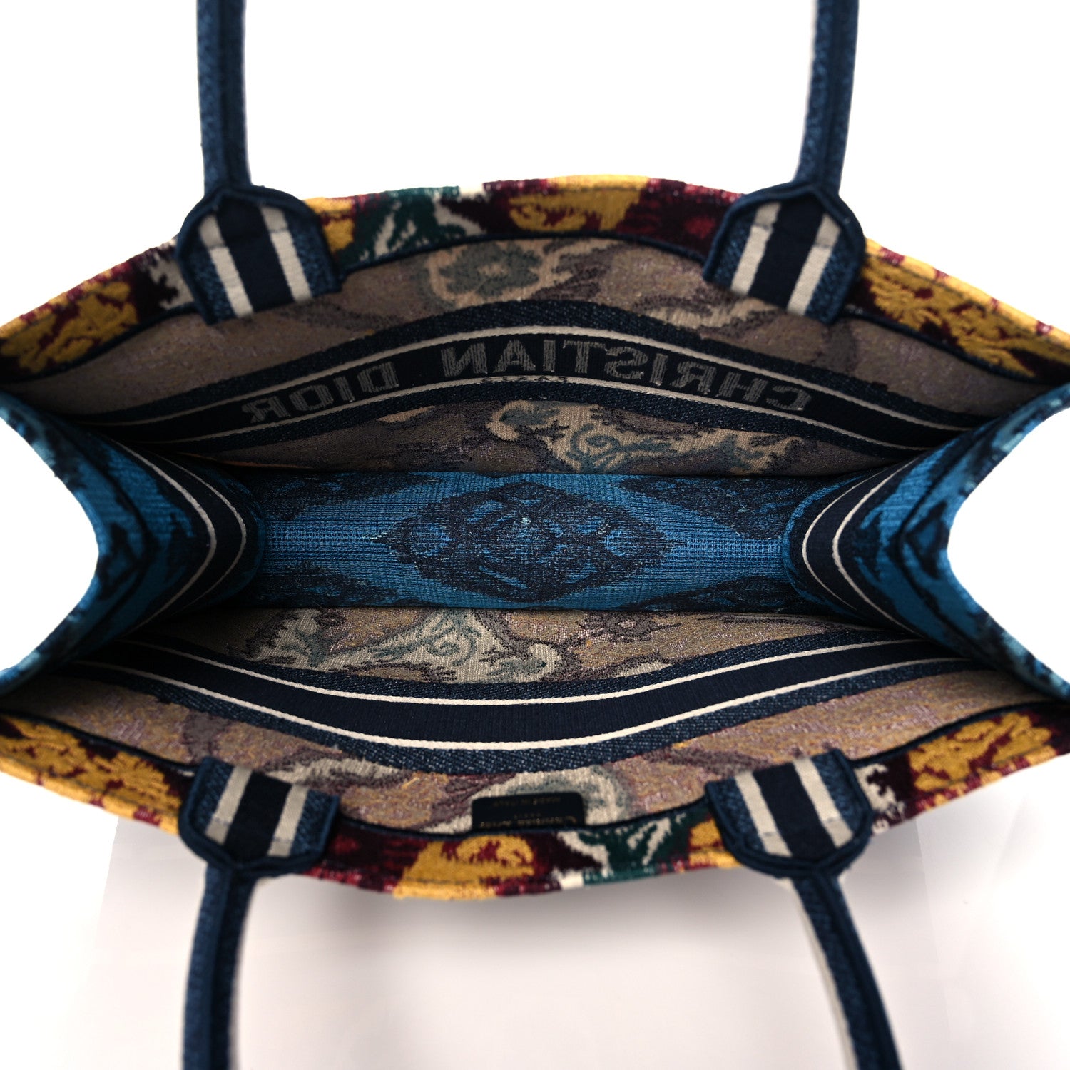 Christian Dior Canvas Embroidered Paisley Medium Book Tote Blue Multicolor 5 of 11