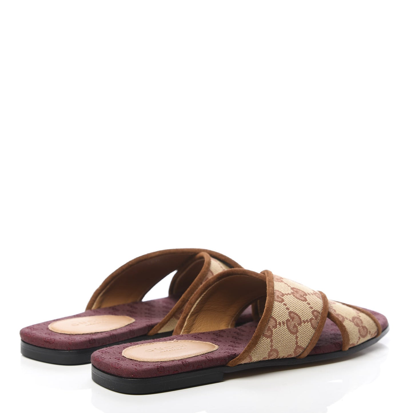 GG Monogram Suede Womens Criss Cross Slide Sandals 35.5 Beige Ruggine Cuir