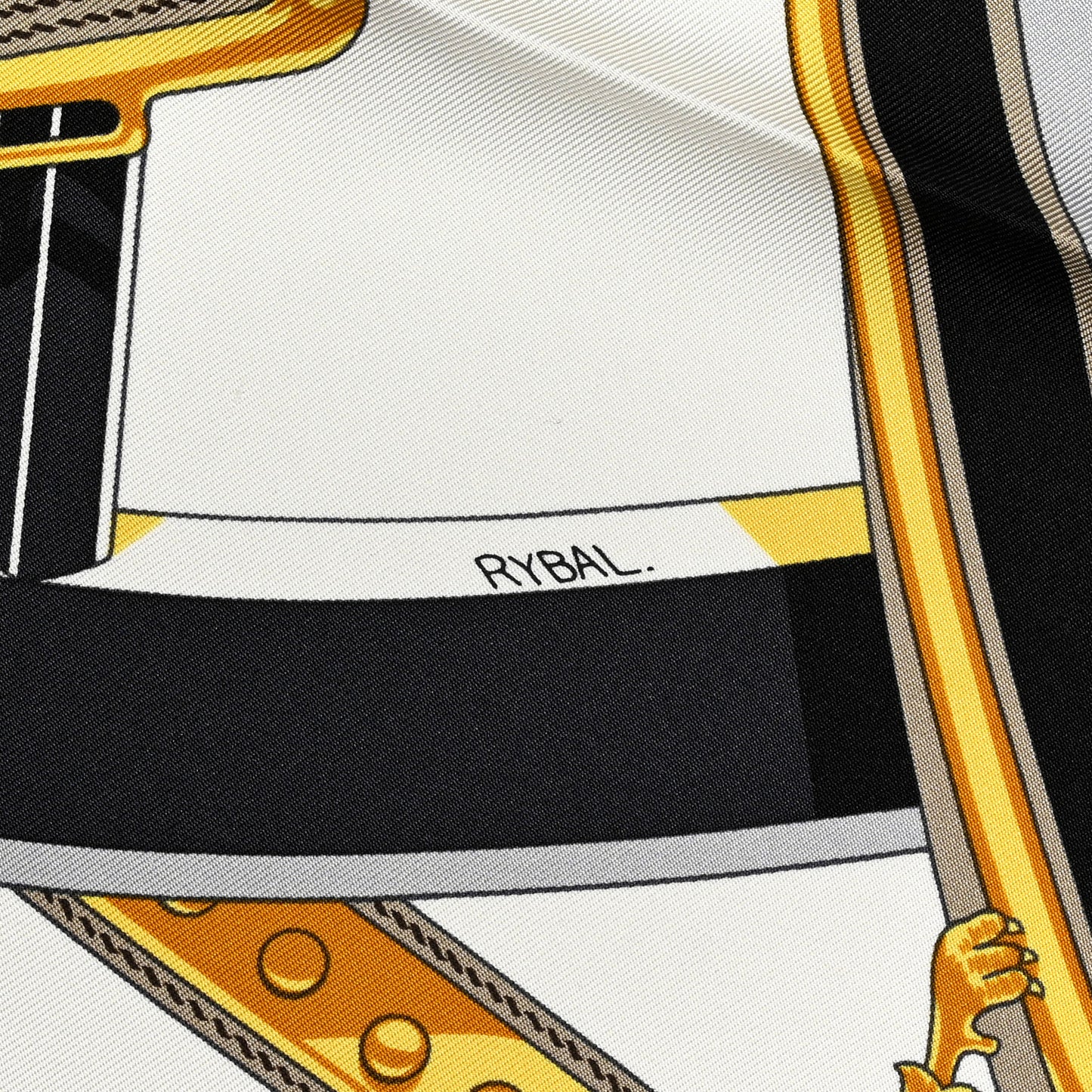 Silk En Roue Libre Scarf 90 White Black Gold
