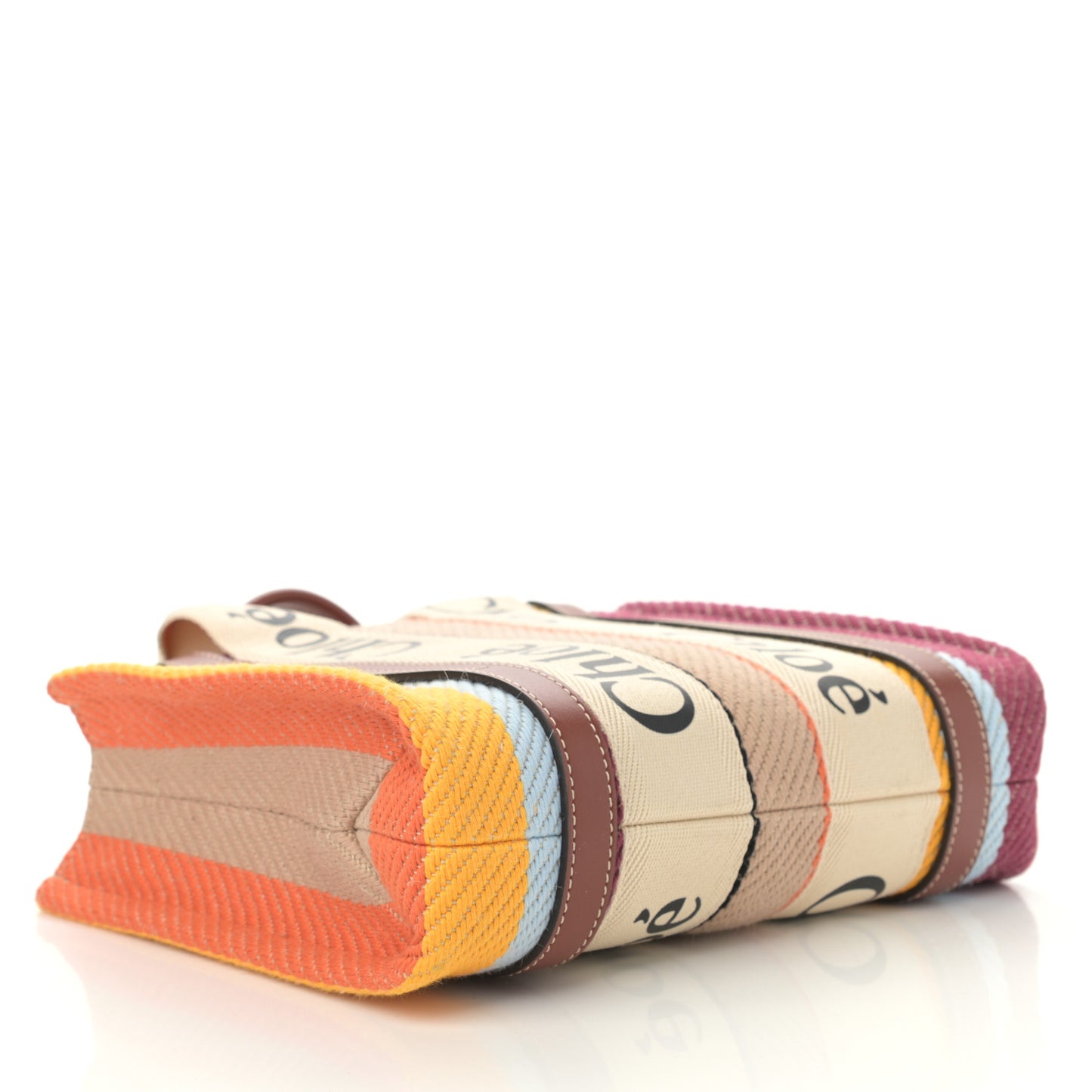 Cotton Calfskin Small Woody Striped Ribbon Tote Multicolor