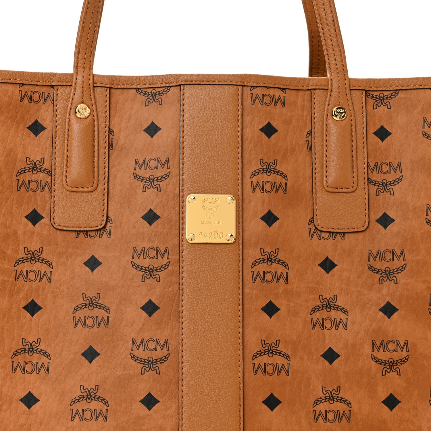 MCM Visetos Medium Liz Reversible Shopper Tote Cognac 7 of 16