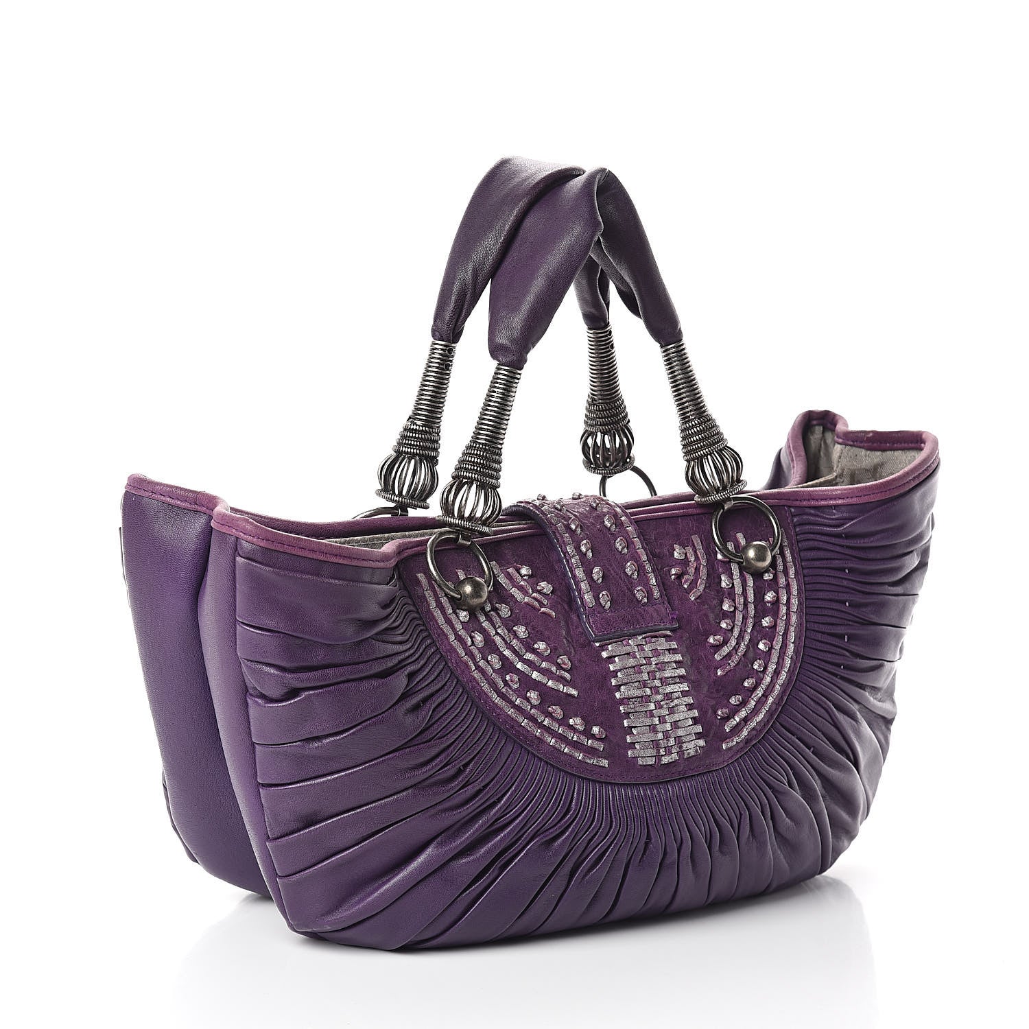 Christian Dior Lambskin Plisse Pleated Basket Tote Bag Violet Fonce 3 of 10
