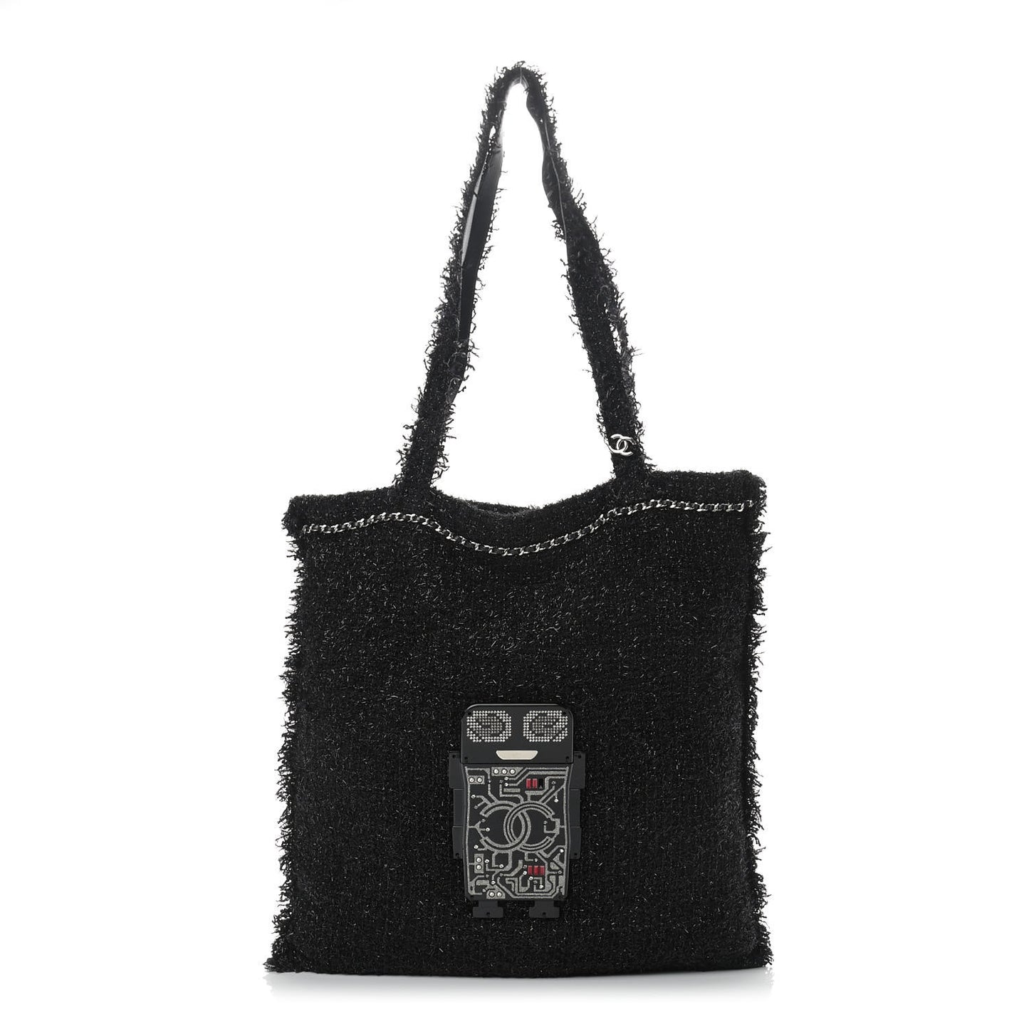 Tweed Resin Strass Large Robot Shopping Bag Black