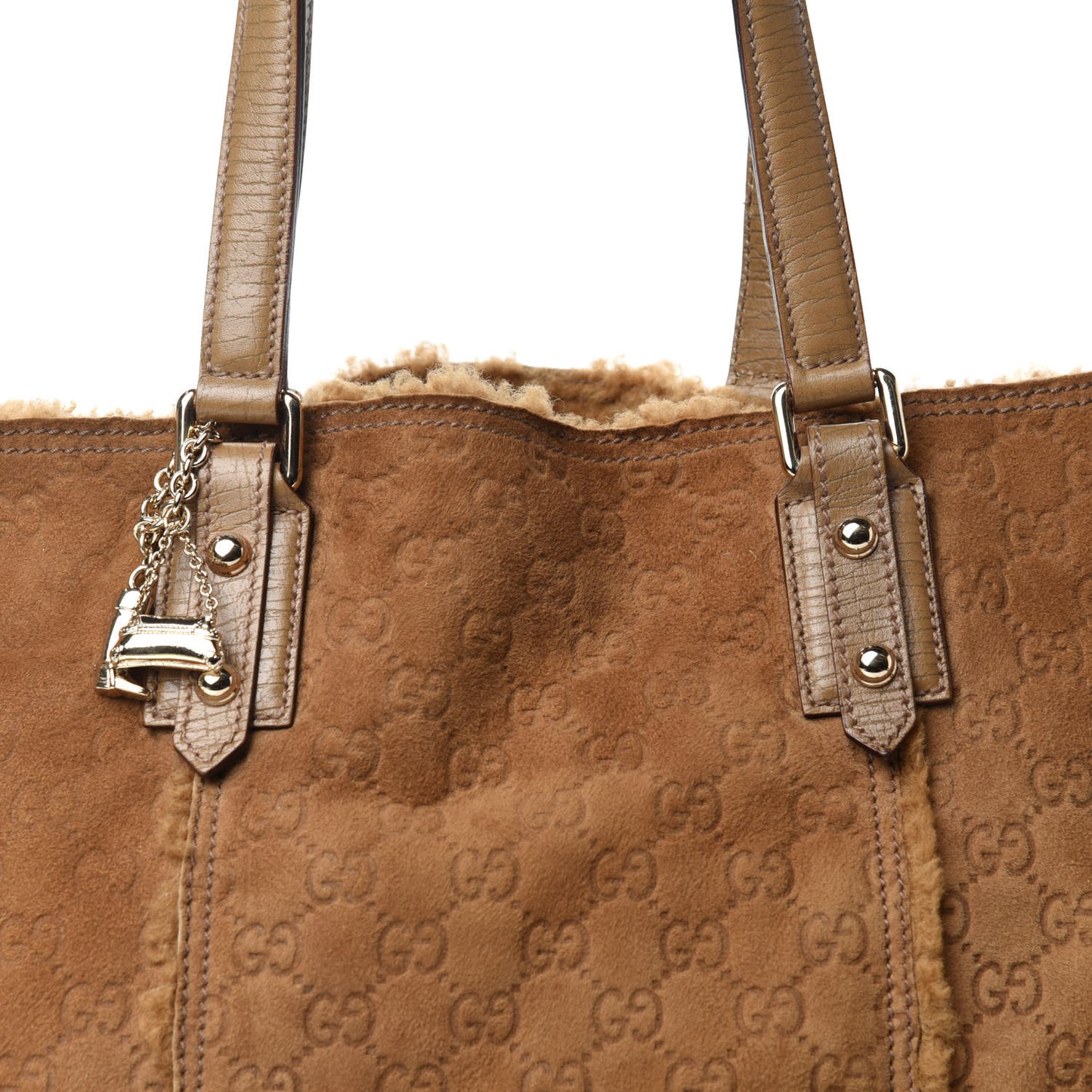 Suede Shearling Guccissima Large Jolicoeur Tote Tan