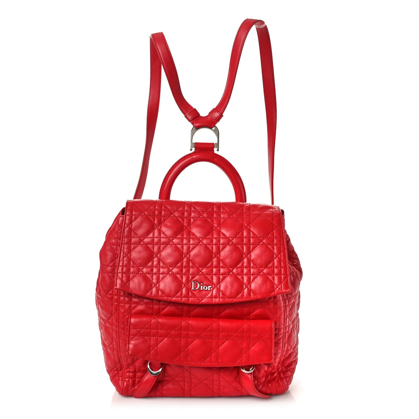 CHRISTIAN DIOR Lambskin Cannage Large Stardust Backpack Red
