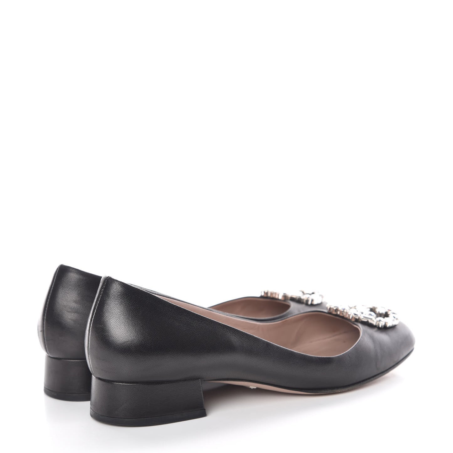 Nappa Crystal Interlocking G Low Heel Pumps 38 Black