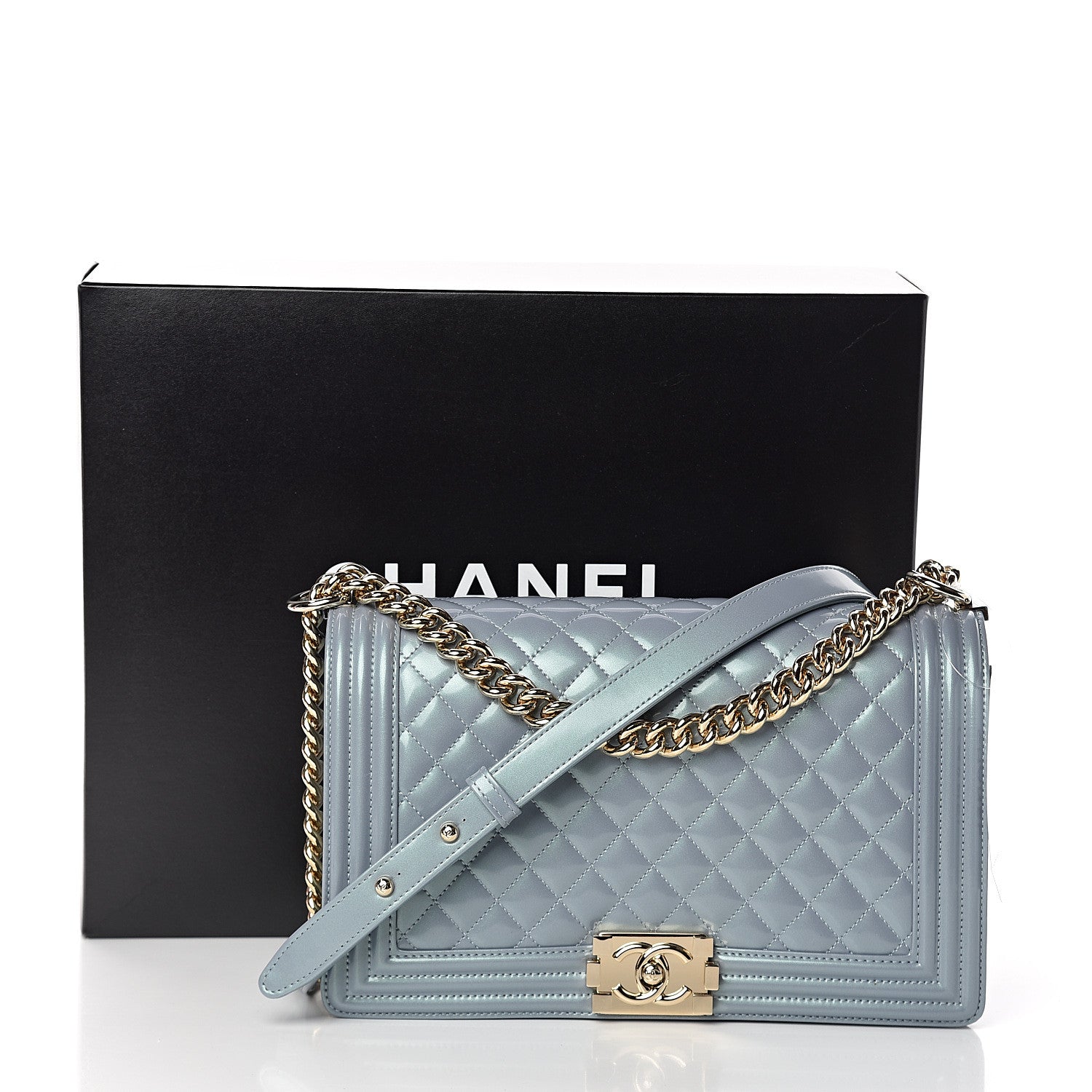 Chanel Iridescent Glazed Calfskin New Medium Boy Flap Light Blue 9 of 9