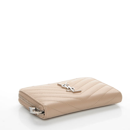 Saint Laurent Grain De Poudre Matelasse Chevron Monogram Zip Around Wallet Dark Beige 4 of 7