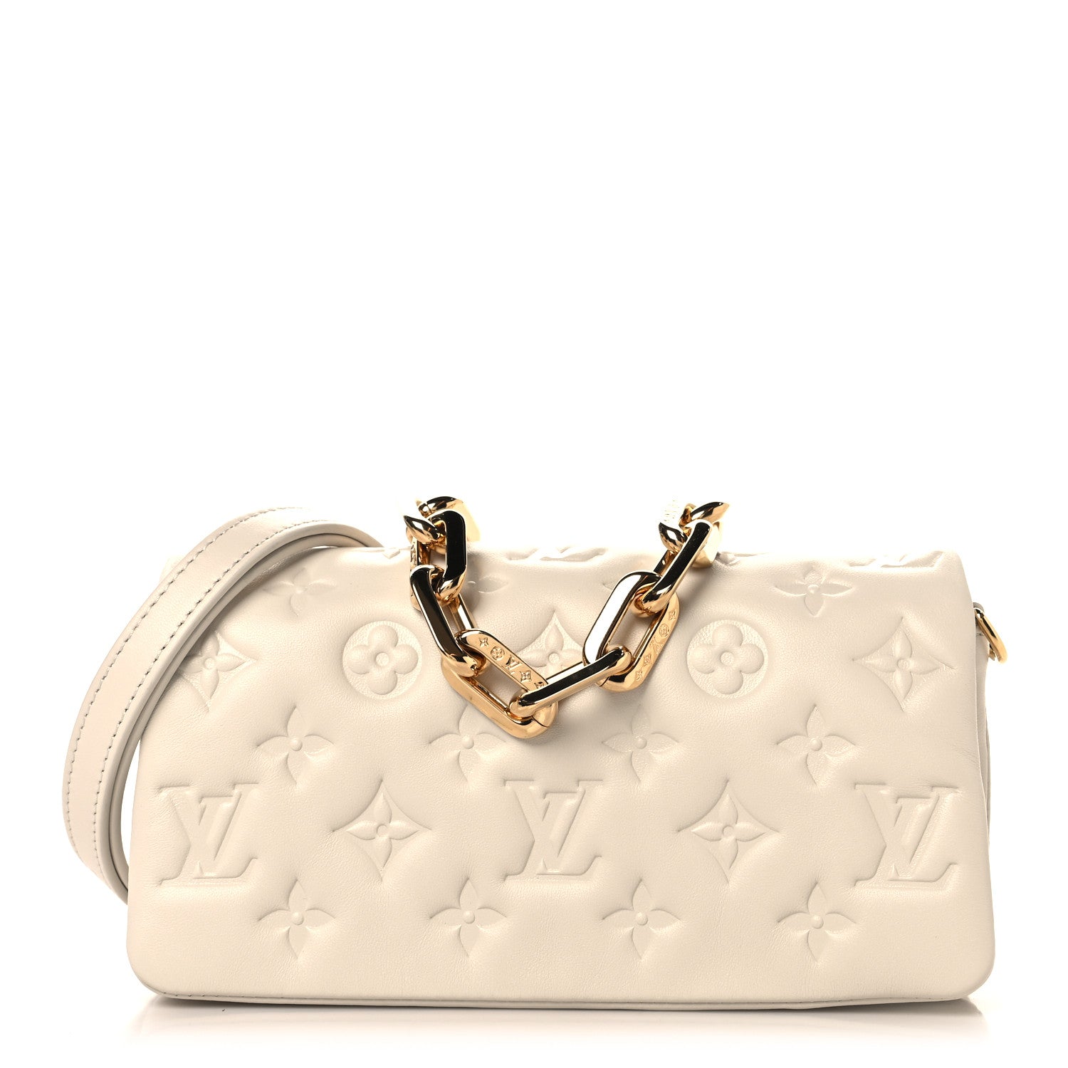 Louis Vuitton Lambskin Embossed Monogram Pochette Coussin Crossbody Creme 1 of 11