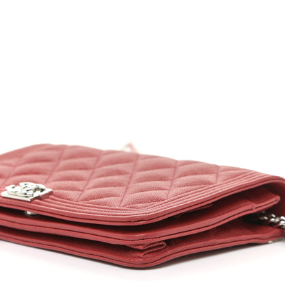 Chanel Caviar Quilted Boy Wallet On Chain WOC Red 9 of 11