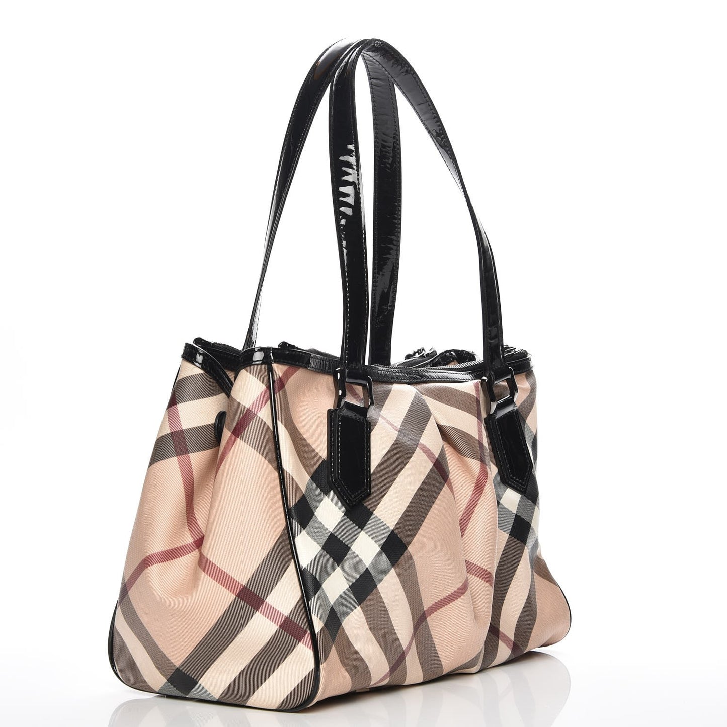 Patent Trim Supernova Check Medium Melbury Tote Black