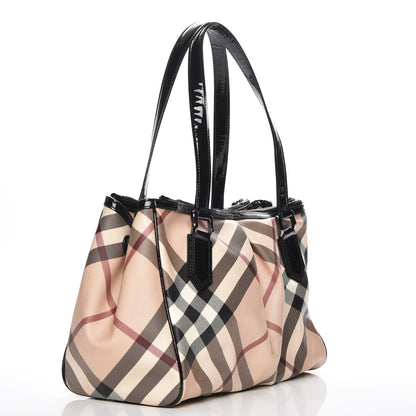 Burberry Patent Trim Supernova Check Medium Melbury Tote Black 2 of 14