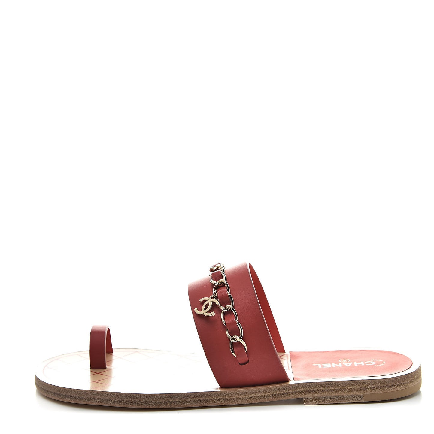 Calfskin Chain CC Sandals 38 Red