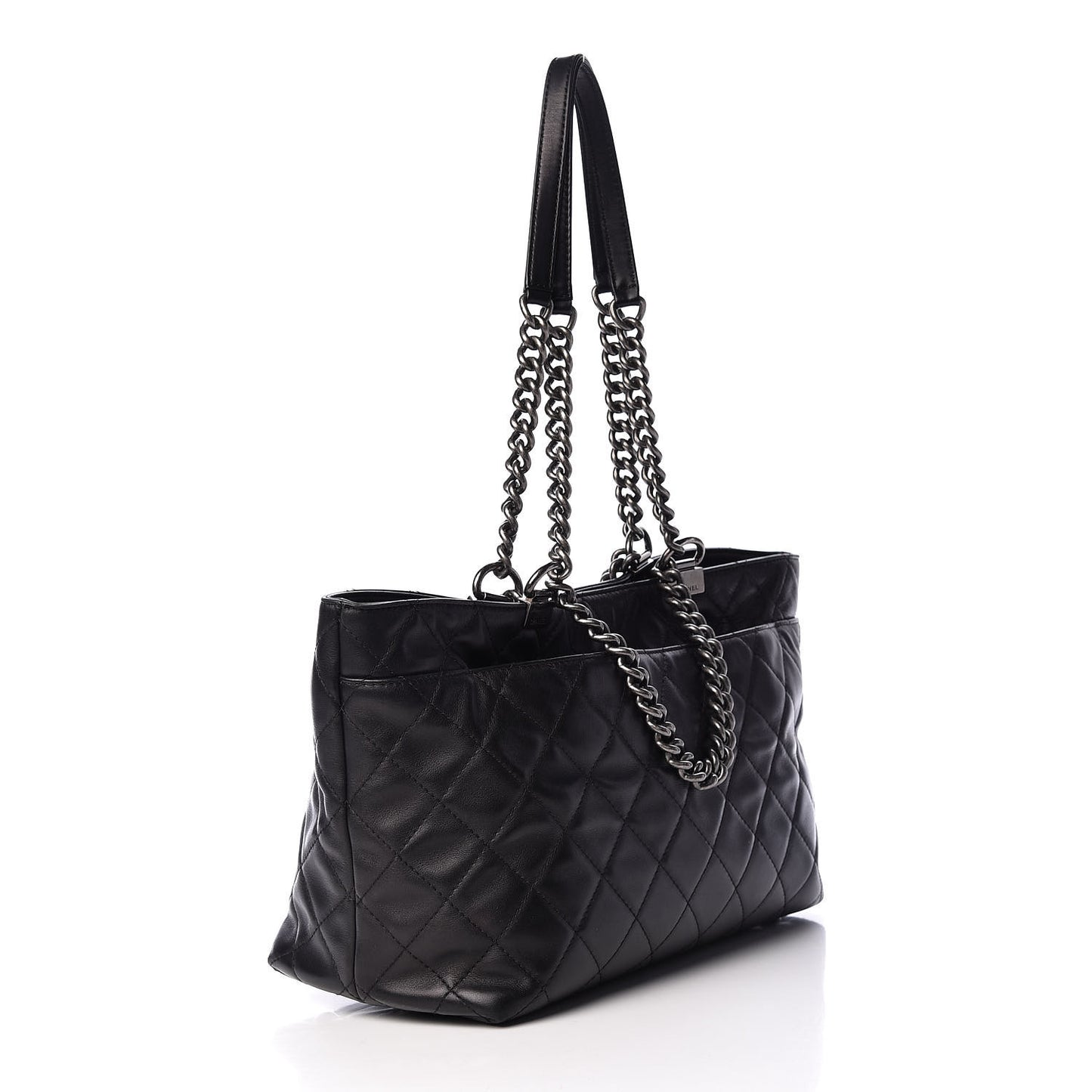 Calfskin Quilted Small Shopping In Chains Tote Black