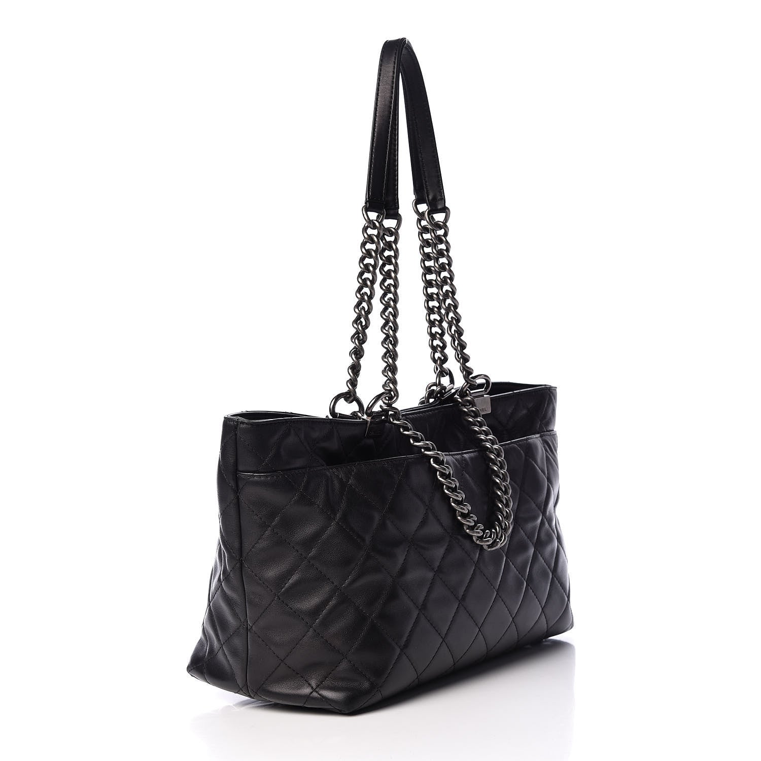 Chanel Calfskin Quilted Small Shopping In Chains Tote Black 3 of 14