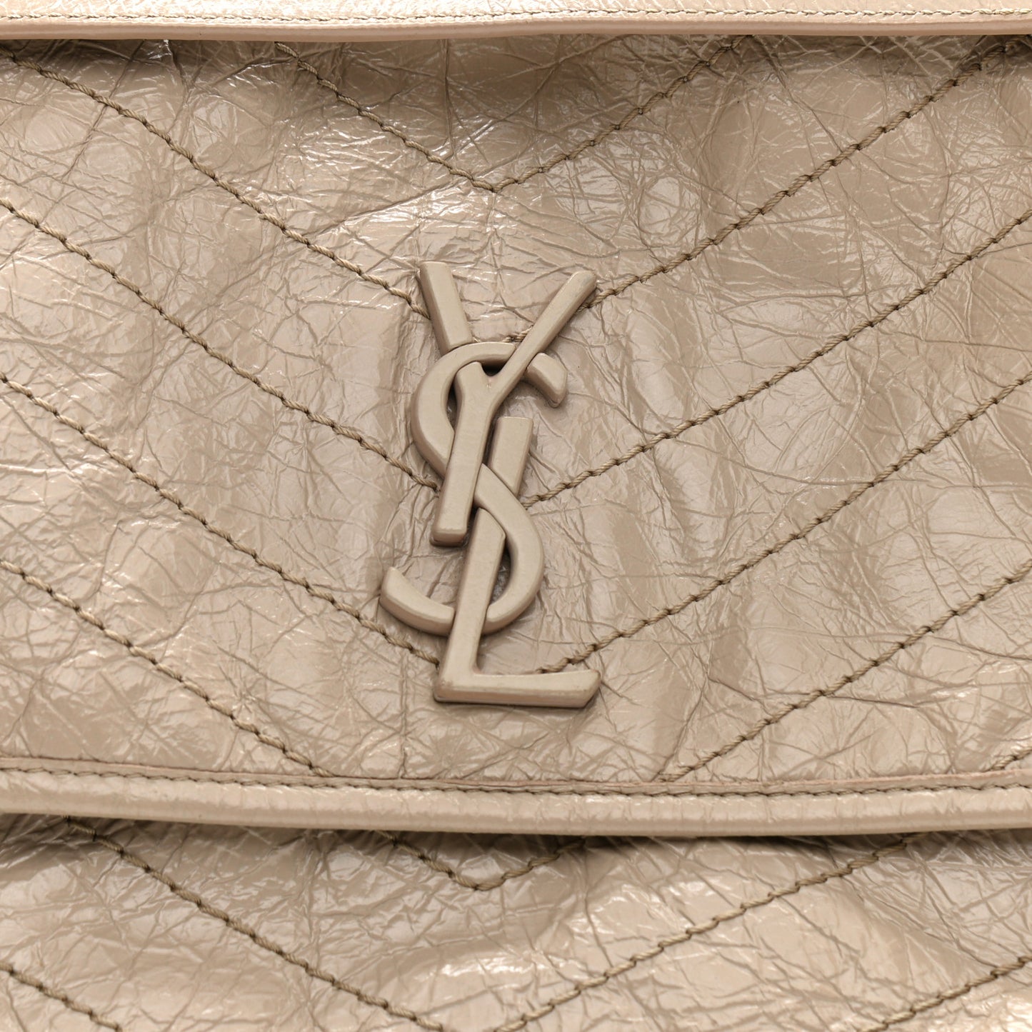Crinkled Calfskin Matelasse Monogram Medium Niki Chain Satchel Light Natural