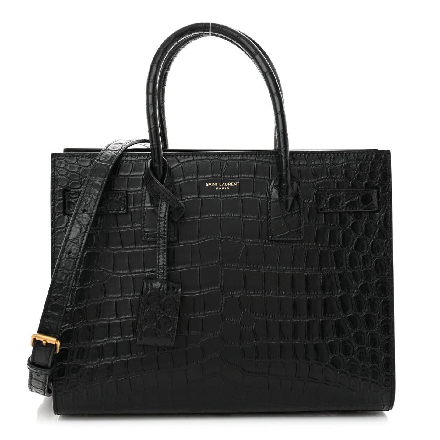 Calfskin Crocodile Embossed Baby Sac De Jour Black