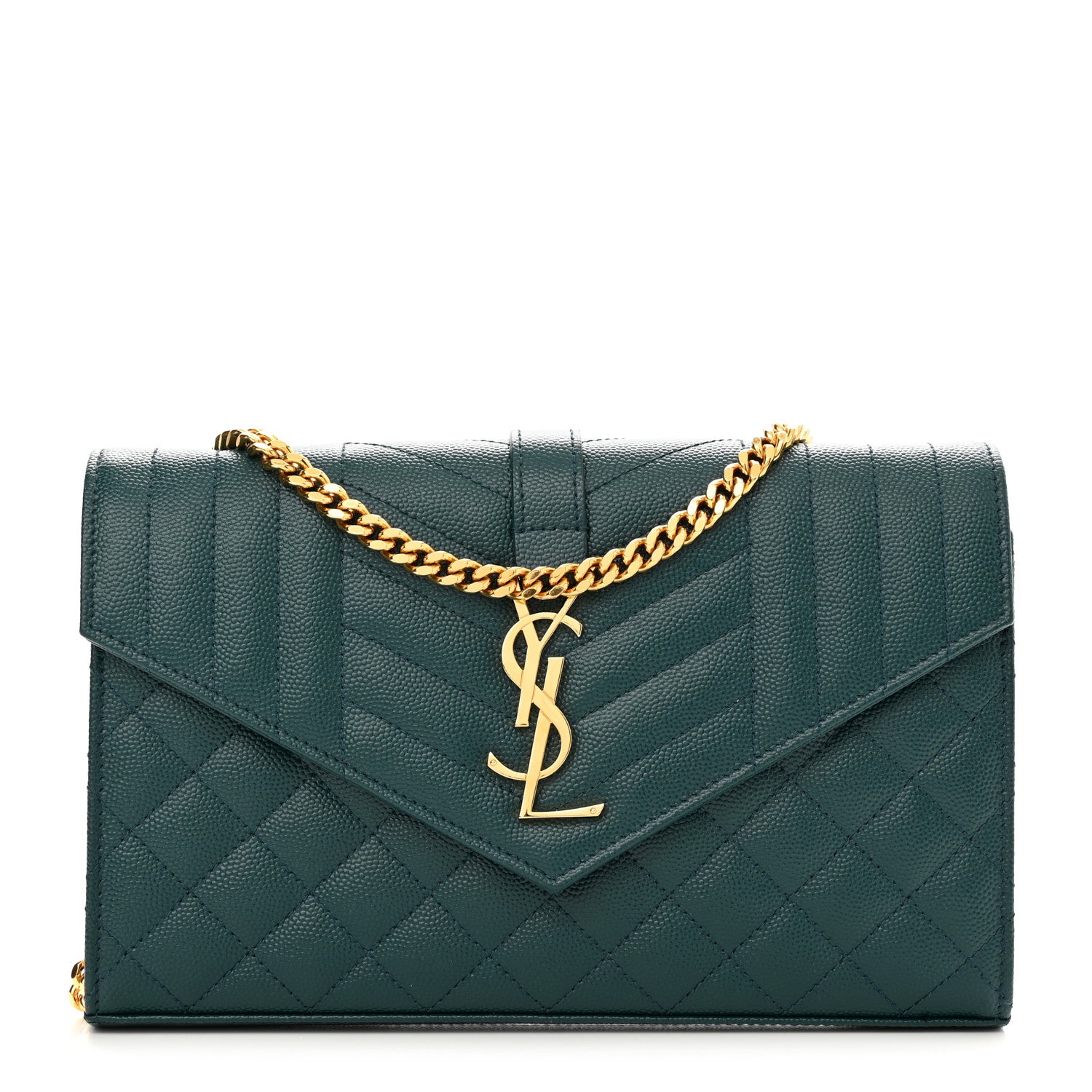 Saint Laurent Grain De Poudre Mixed Matelasse Triquilt Monogram Chain Wallet Sea Turquoise 1 of 9