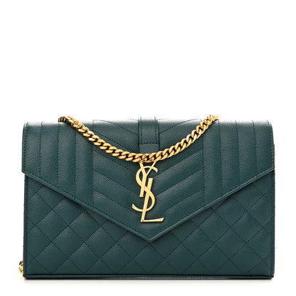Saint Laurent Grain De Poudre Mixed Matelasse Triquilt Monogram Chain Wallet Sea Turquoise 1 of 9