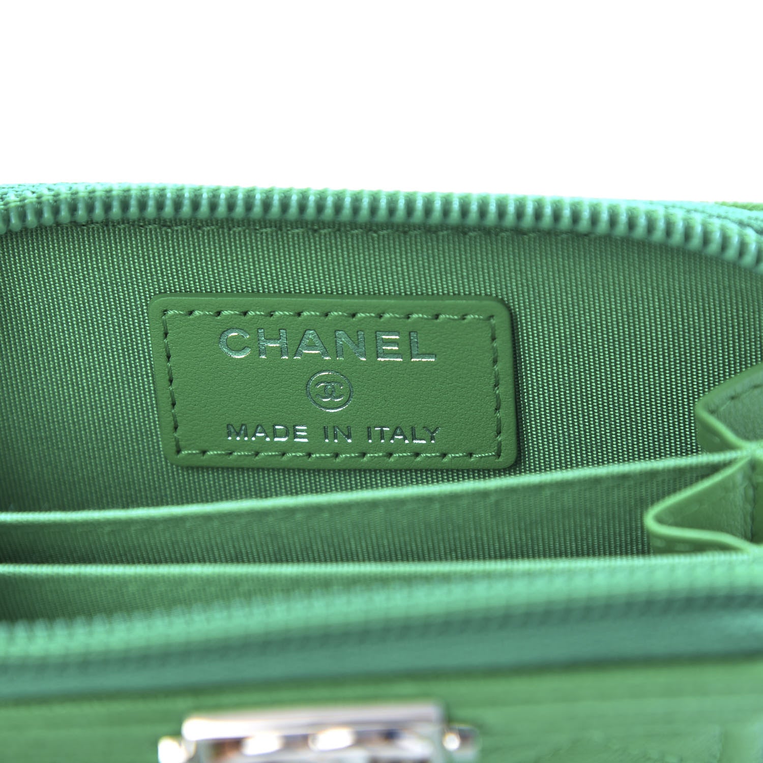 Chanel Caviar Quilted Boy Zip Around Coin Purse Wallet Green 6 of 8
