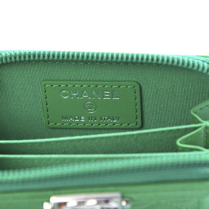 Chanel Caviar Quilted Boy Zip Around Coin Purse Wallet Green 6 of 8