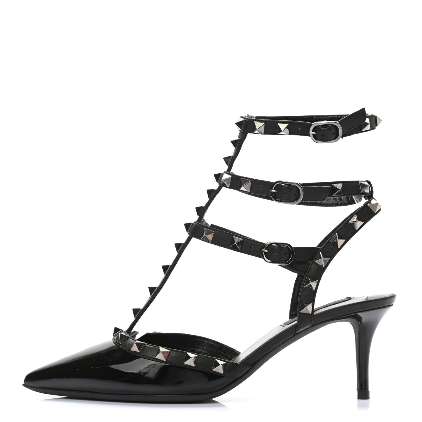 Patent Nappa Rockstud Ankle Strap 65mm Pumps 38 Black