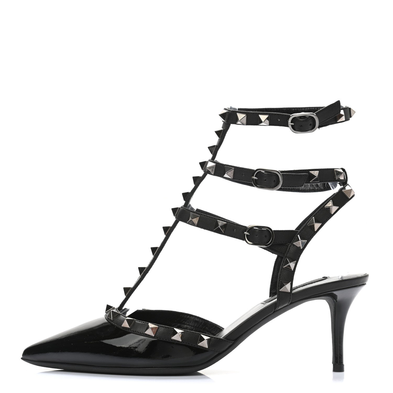 Valentino Garavani Patent Nappa Rockstud Ankle Strap 65mm Pumps 38 Black 1 of 8