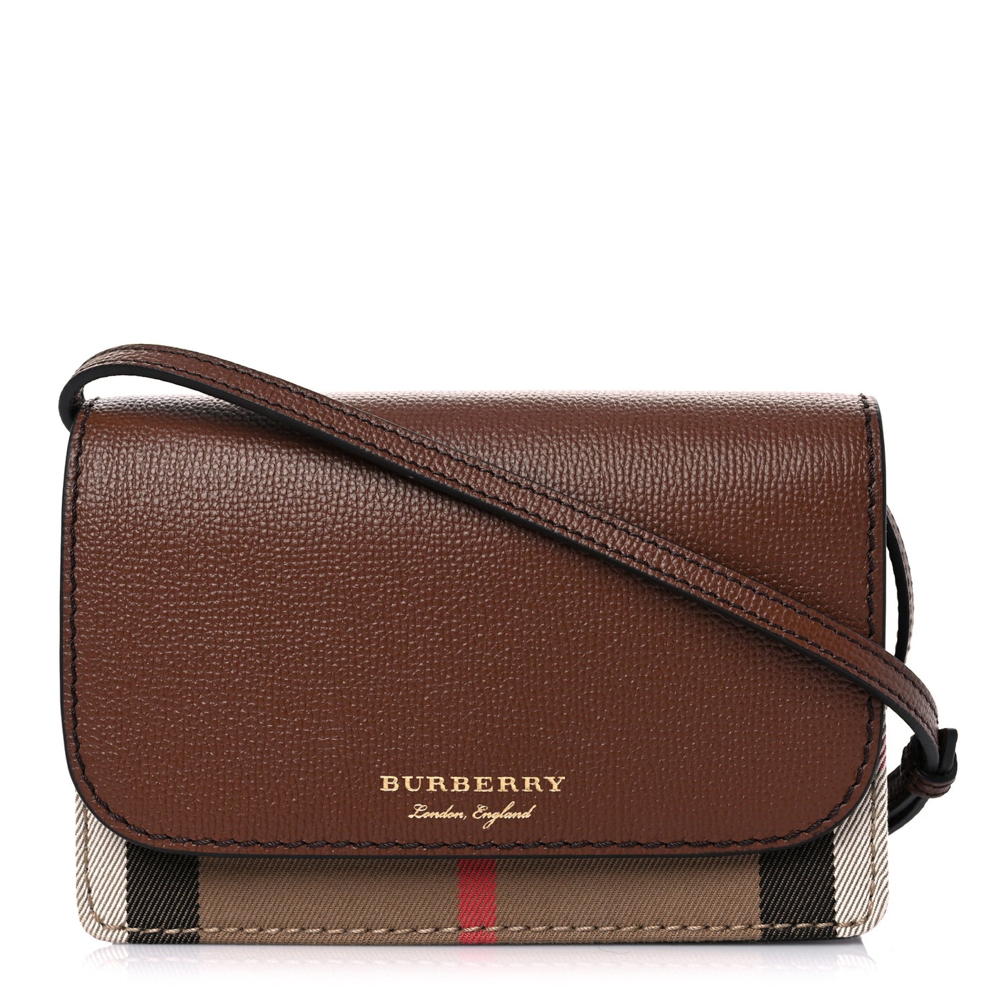 Grained Calfskin House Check Tartan Mix Hampshire Wallet On Chain Tan