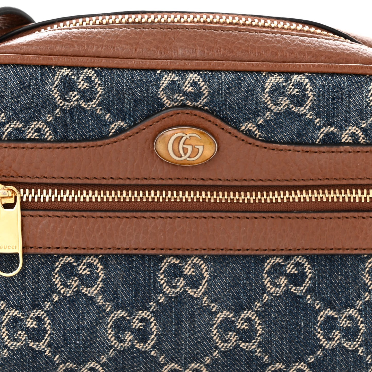 New Denim GG Monogram Dollar Calfskin Mini Ophidia Shoulder Bag Blue Tea Cuir Epilog