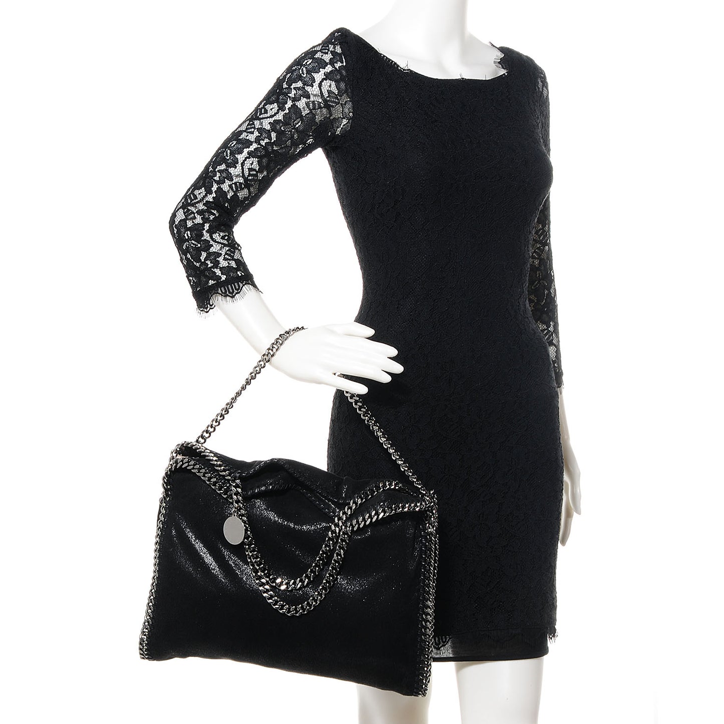 Faux Leather Shaggy Deer Falabella Fold Over Tote Black