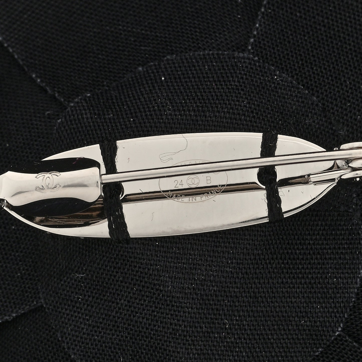 Satin CC Camellia Pin Brooch Black