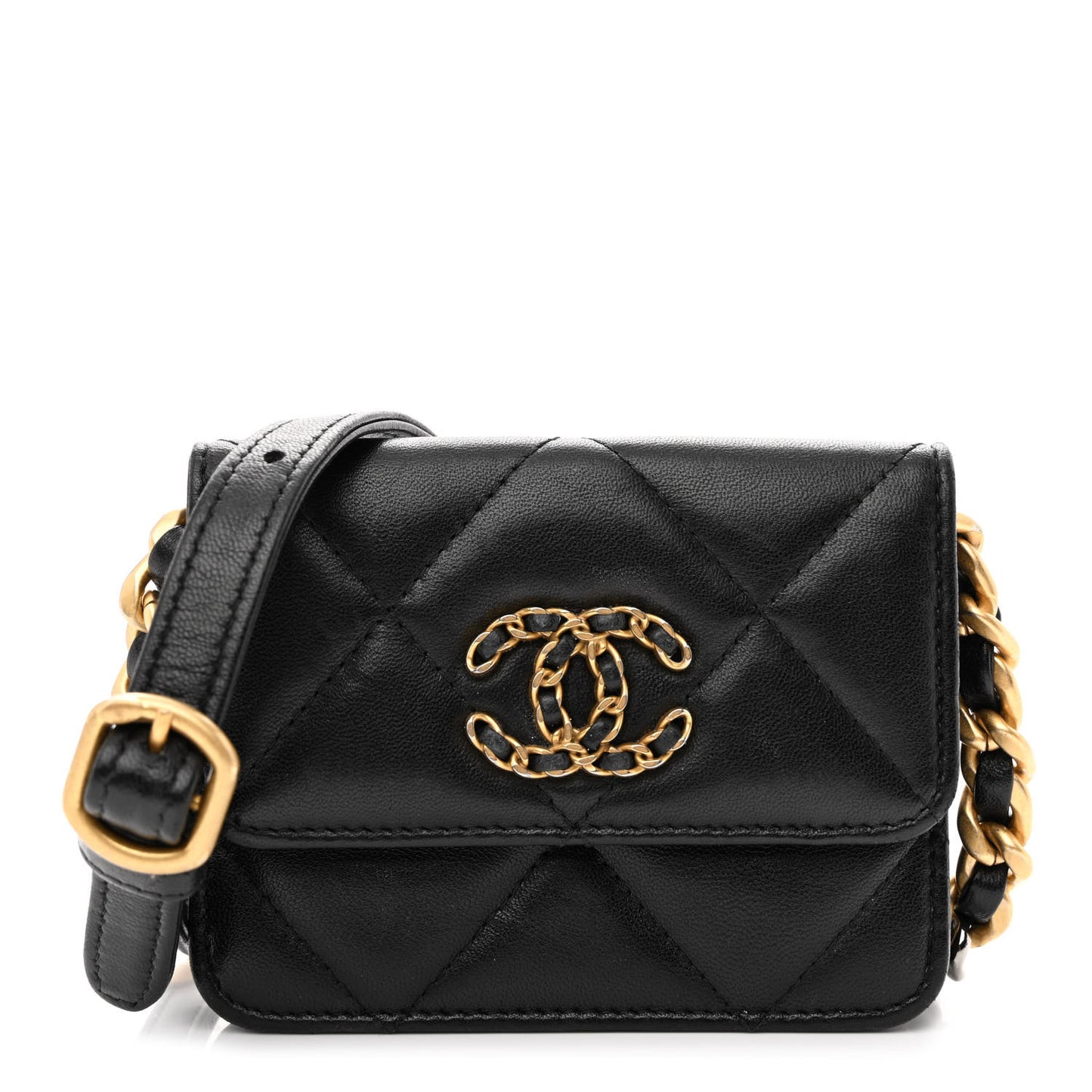 Lambskin Quilted Chanel 19 Flap Belt Bag Black