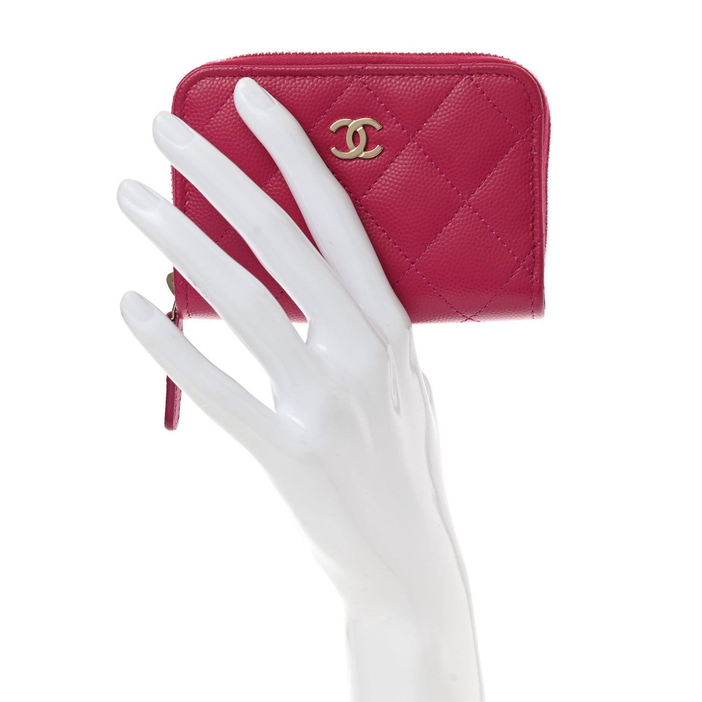 Caviar Quilted Zip Coin Purse Pink
