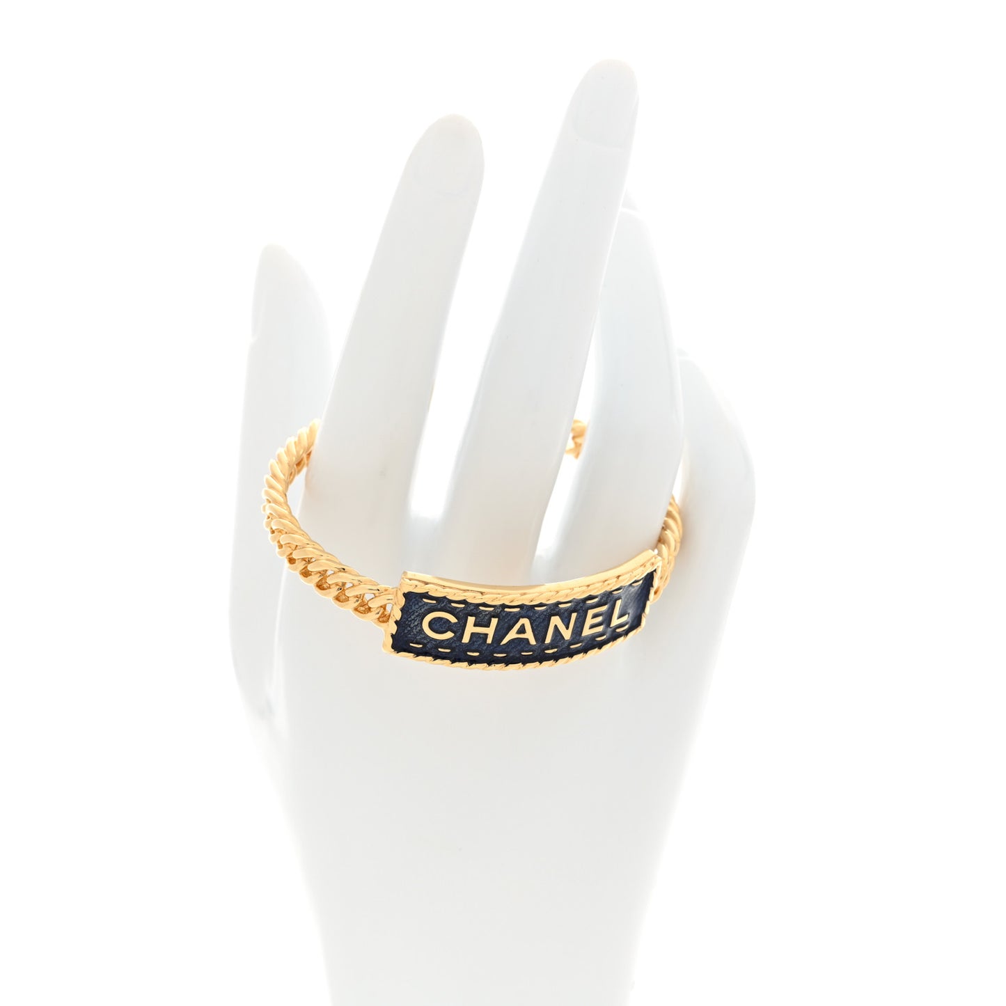 Metal Enamel Denim Logo Cuff Bracelet S Gold Blue