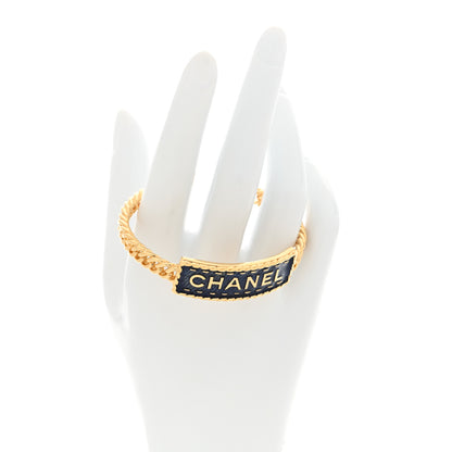 Chanel Metal Enamel Denim Logo Cuff Bracelet S Gold Blue 2 of 5