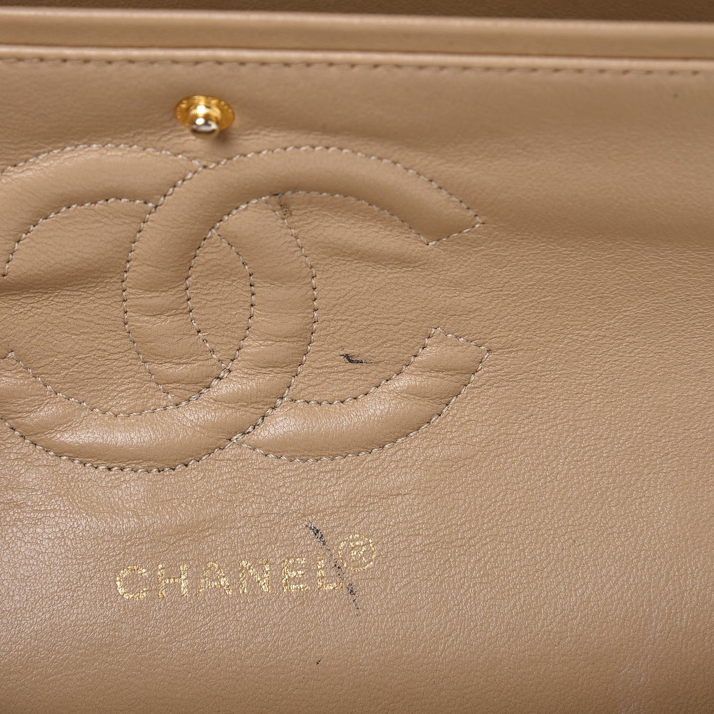 Lambskin Quilted Medium Double Flap Beige