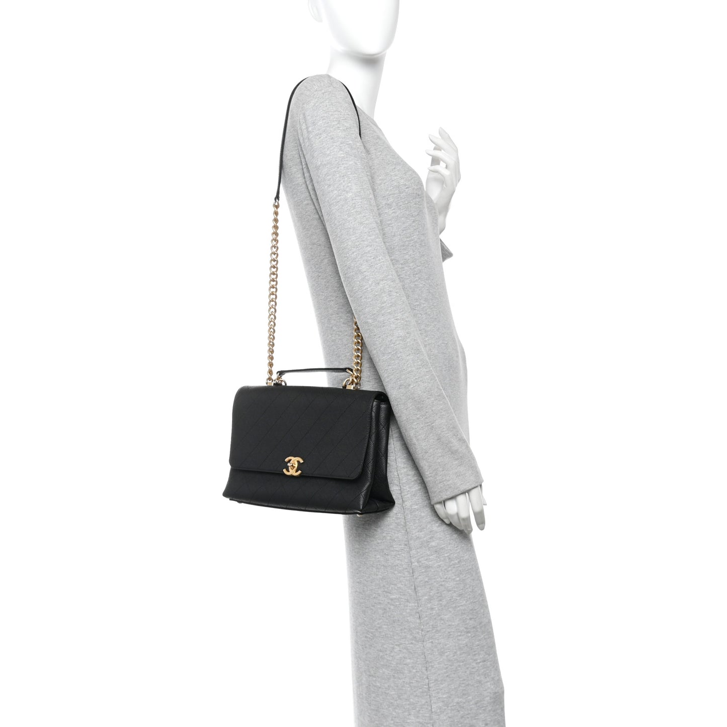Grained Calfskin Stitched Flap Black
