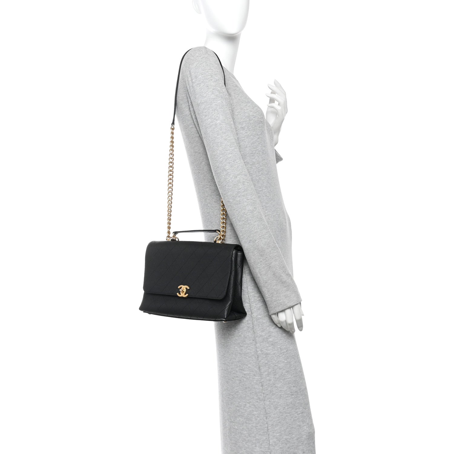 Chanel Grained Calfskin Stitched Flap Black 2 of 10