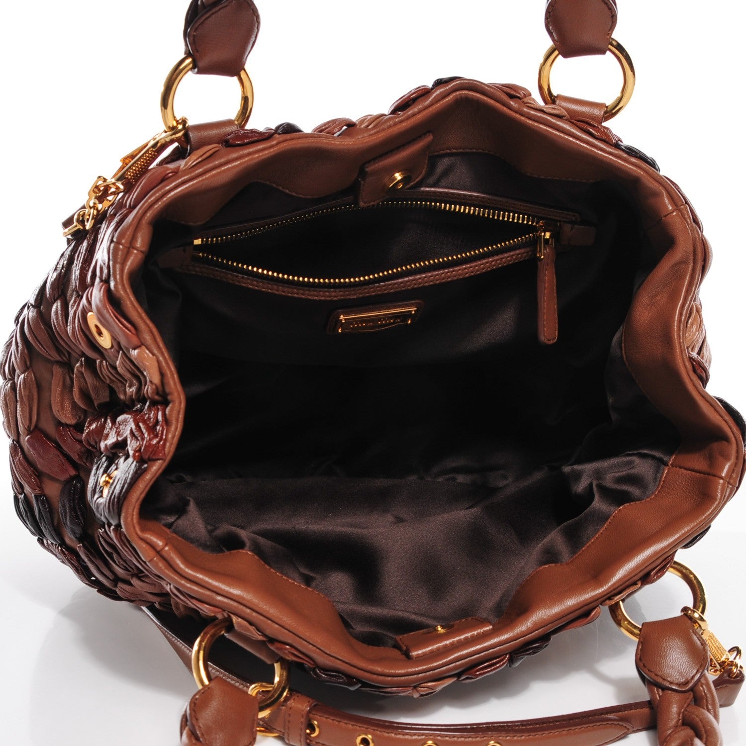 Miu Miu Lambskin Woven Satchel Brown 9 of 9