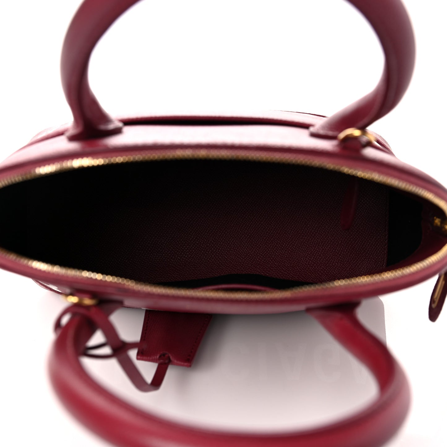 Signature Grained Calfskin Logo S Ville Top Handle Bag Rouge Grenat White