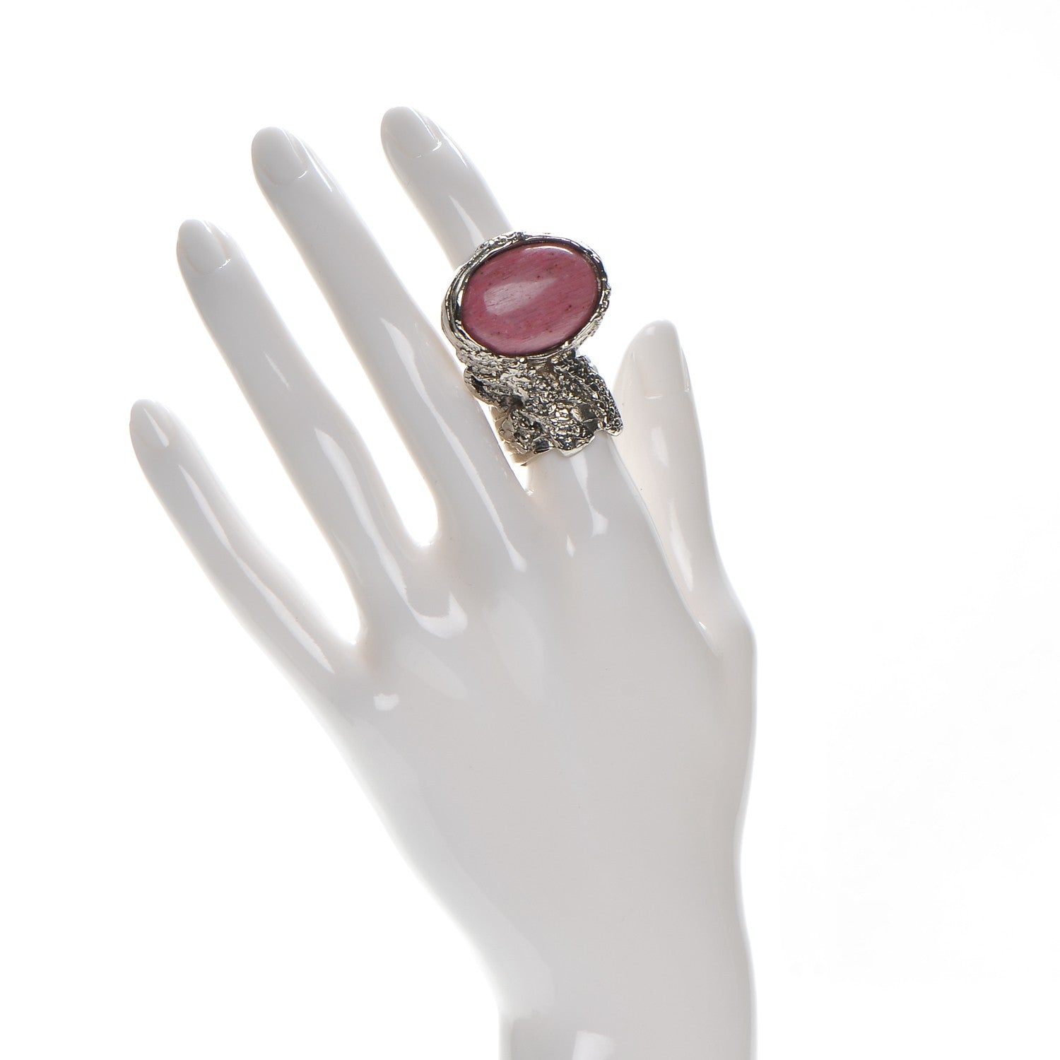 Saint Laurent Glass Cabochon Arty Ovale Ring 5 Silver Pink 2 of 4