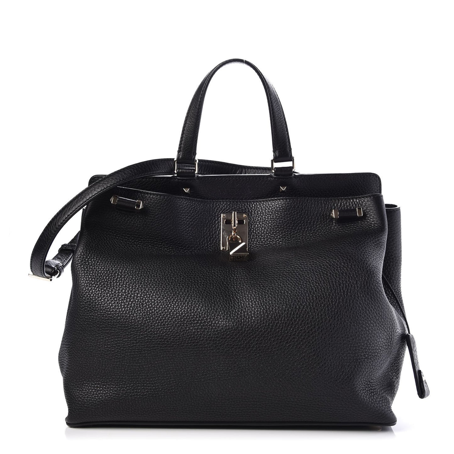 Pebbled Calfskin Large JoyLock Satchel Black