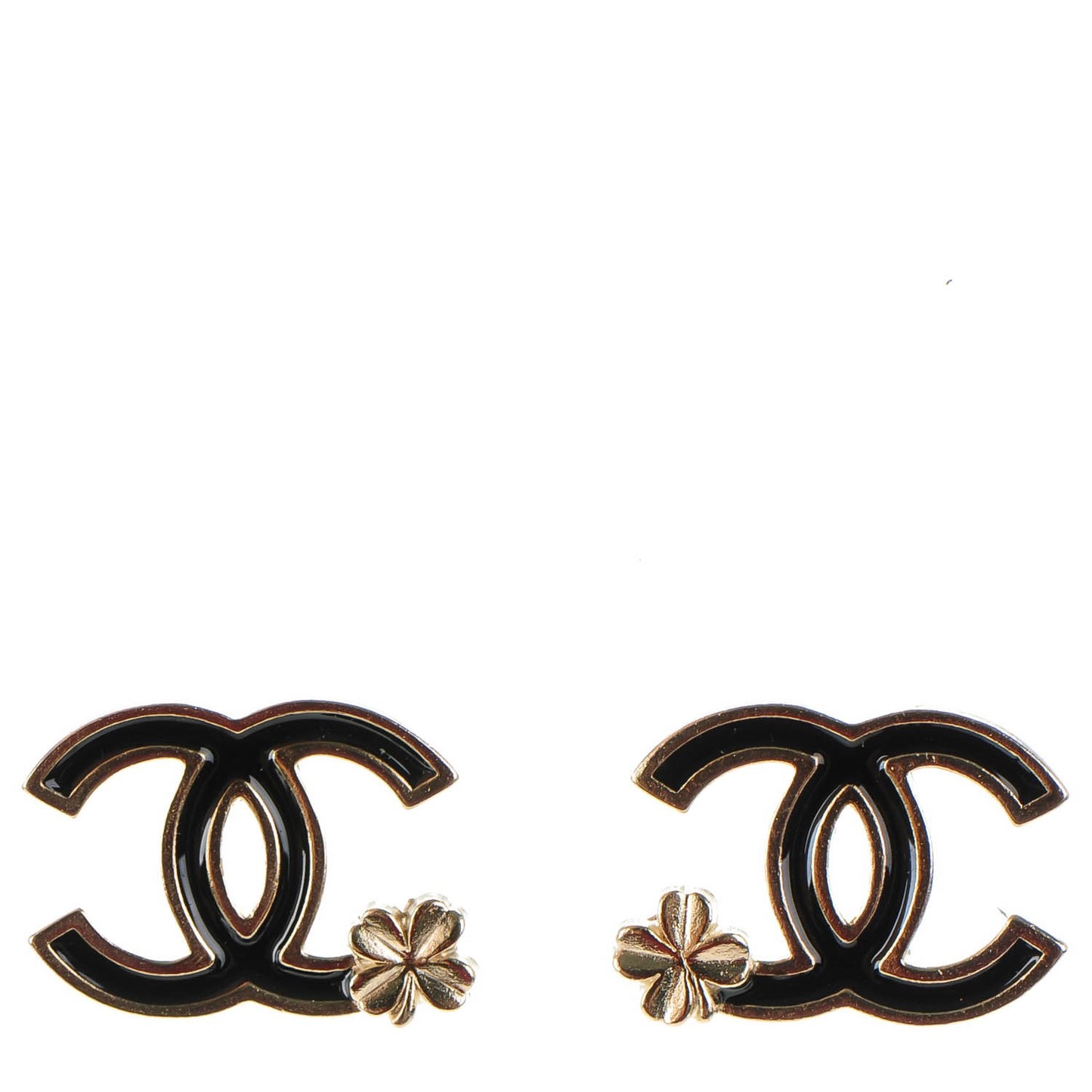 Enamel CC Clover Earrings Black Gold