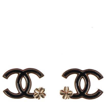 Chanel Enamel CC Clover Earrings Black Gold 1 of 5