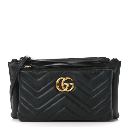 Gucci Calfskin Matelasse Small GG Marmont Double Zip Shoulder Bag Black 1 of 14