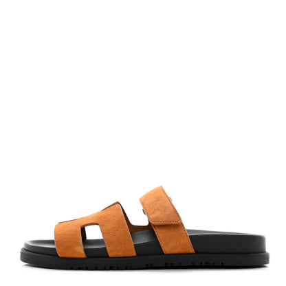 Hermes Suede Goatskin Womens Chypre Sandals 38.5 Naturel 1 of 9