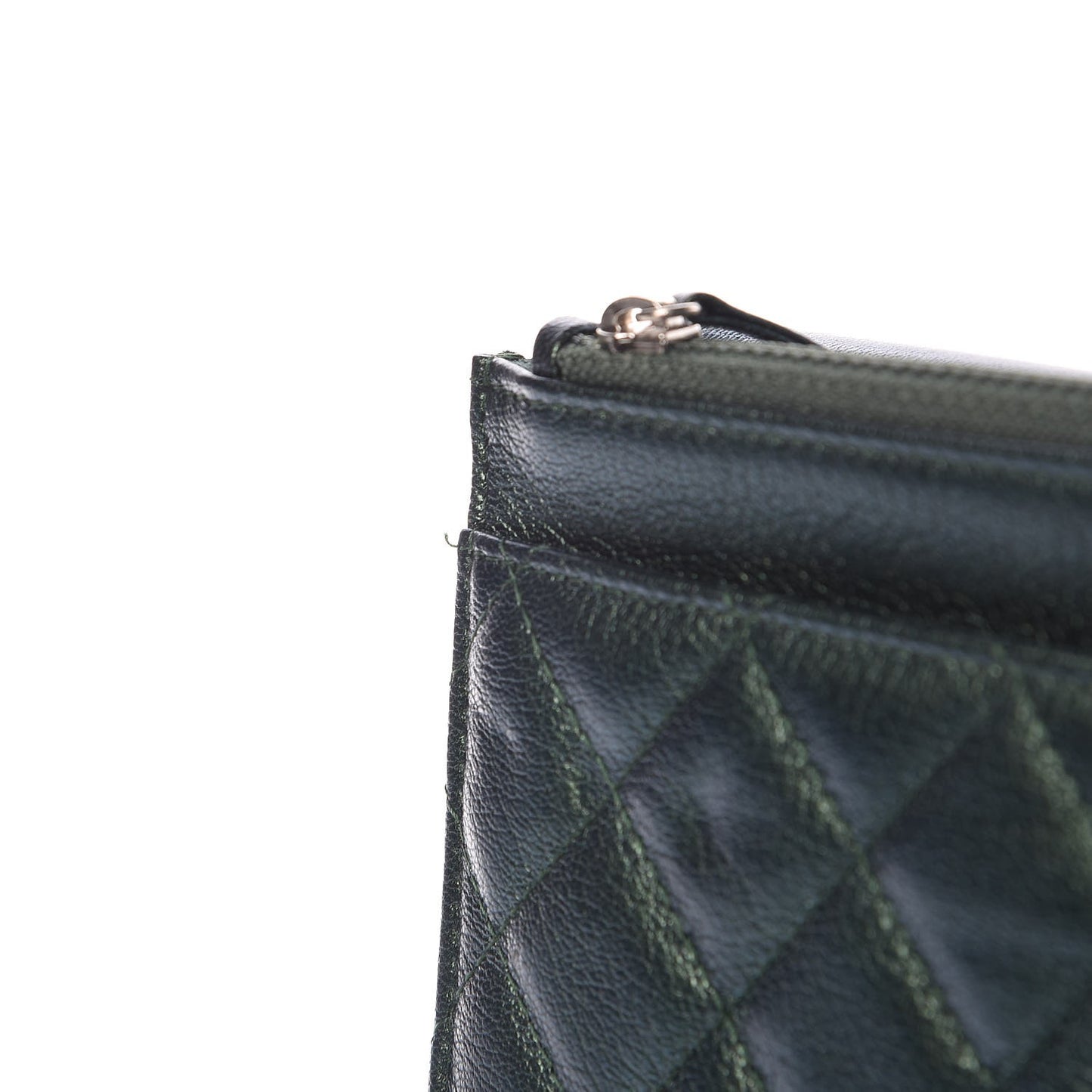 Iridescent Goatskin Quilted Wallet On Chain WOC Green